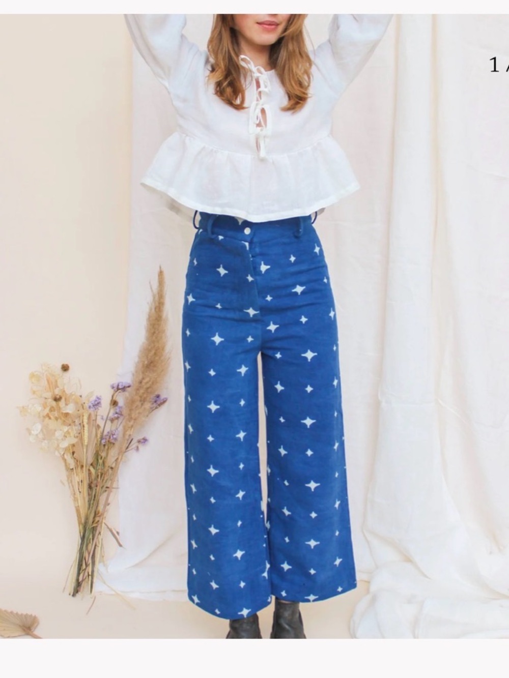 Maika Royal Blue Wide Leg Star-Print Pants